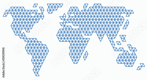 Triangle shape world map on white background.
