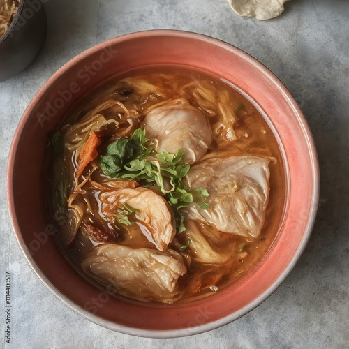 Un delicioso plato de ramen muy picante, con pollo photo