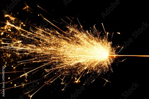 A close-up shot of a single sparkler on a black background, ideal for use in celebrations and events