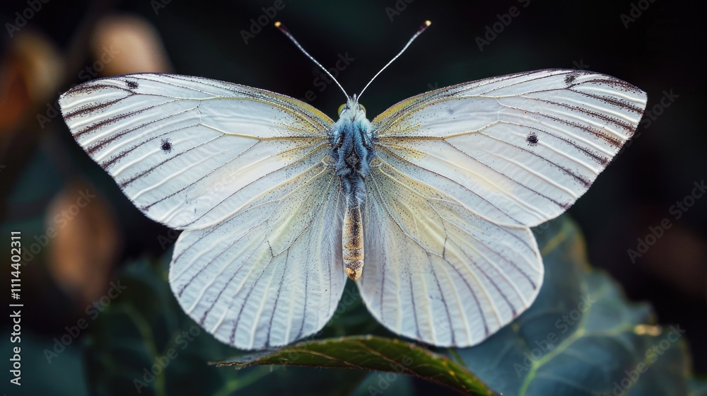 A colorful butterfly perches on a green leaf, ready to take flight A colorful butterfly perches on a green leaf, ready to take flight