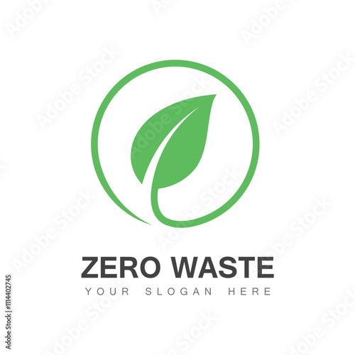 Green zero waste logo in white background