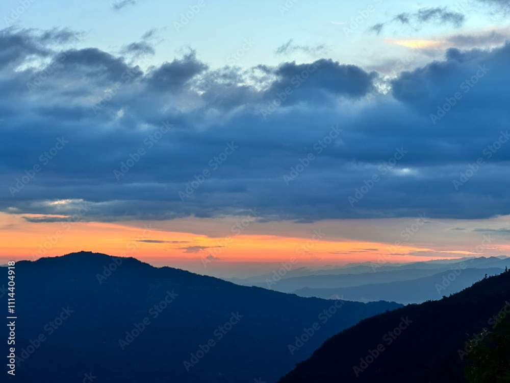 landscape view of gloomy Sunset over the Mountain in panchthar, Nepal. landscape view of gloomy Sunset over the Mountain in panchthar, Nepal.