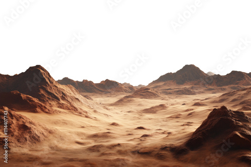 Martian landscape isolated on transparent background. Barren rocky desert surface of red planet