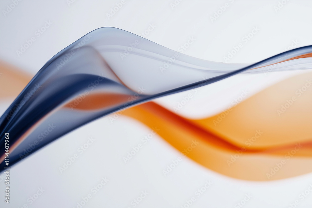 Naklejka premium White background, navy blue and orange gradient lines, flat style, close-up, glass texture. generative AI