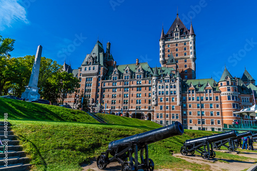 A view along the Dufferin terrace on the upper level in Quebec city, Canada in the fall photo