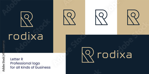 Abstract Letter R Logo with Diagonal Lines and Circle Inside for Architecture and Design