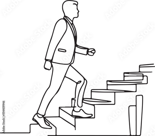 Dynamic Line Drawing of a Businessman Walking Upstairs A Stylish Business Illustration