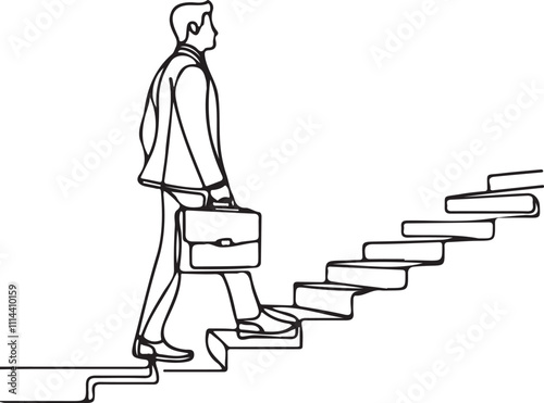 Dynamic Line Drawing of a Businessman Walking Upstairs A Stylish Business Illustration