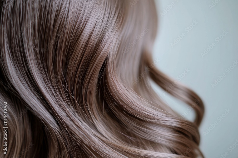 Naklejka premium Close-Up of Brown Hair with Soft Pink Highlights. Wavy and Shiny against a White Background.