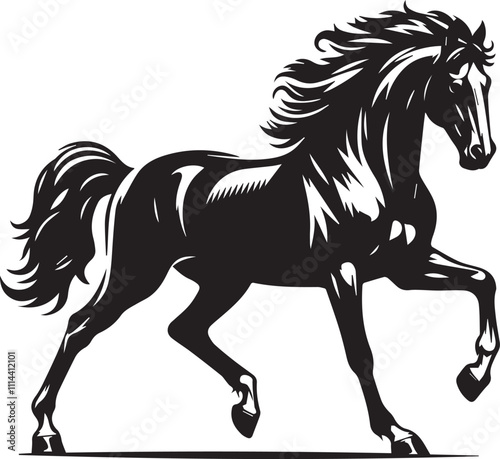 Trotting horse with a proud posture black vector silhouette