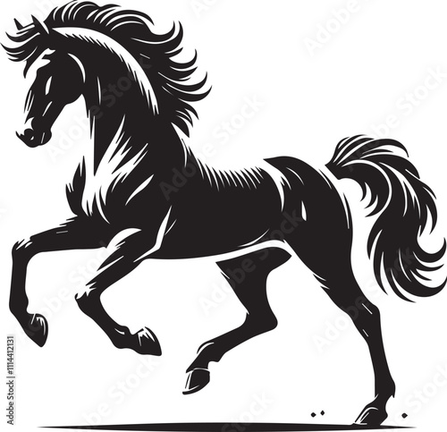 Trotting horse with a proud posture black vector silhouette