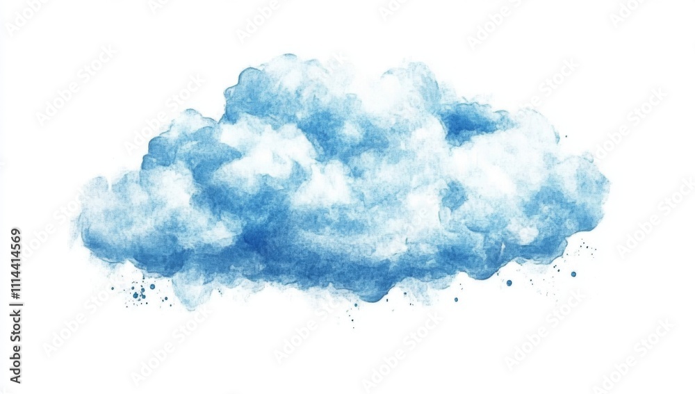 Watercolor Cloud Clipart: Blue Watercolour Painting of Cloud on White Background Watercolor Cloud Clipart: Blue Watercolour Painting of Cloud on White Background