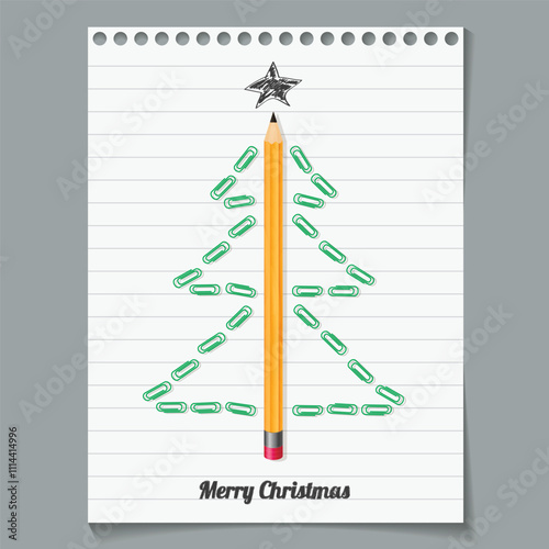 Christmas tree made with pencil and paper clips