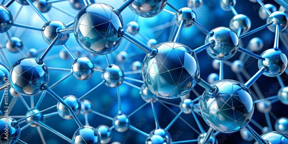 Blue Molecular Structure 3D Render of Interconnected Atoms Blue Molecular Structure 3D Render of Interconnected Atoms