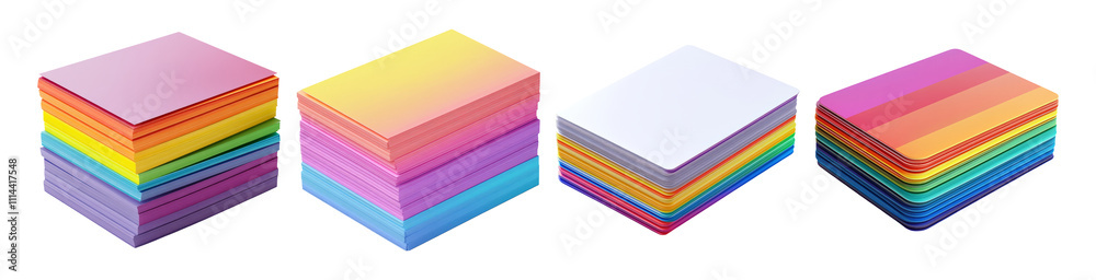 Colorful Paper Sheets Stacked on Transparent Background Colorful Paper Sheets Stacked on Transparent Background