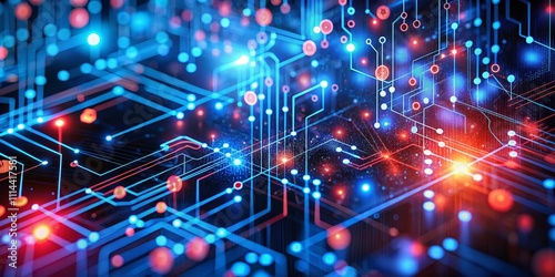 Abstract Network Red and Blue Circuitry Glow