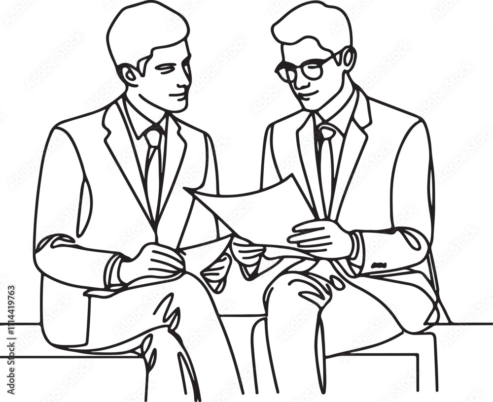 Line Drawing of Two Businessmen Discussing a Document A Modern Illustration of Professional Conversation Line Drawing of Two Businessmen Discussing a Document A Modern Illustration of Professional Conversation
