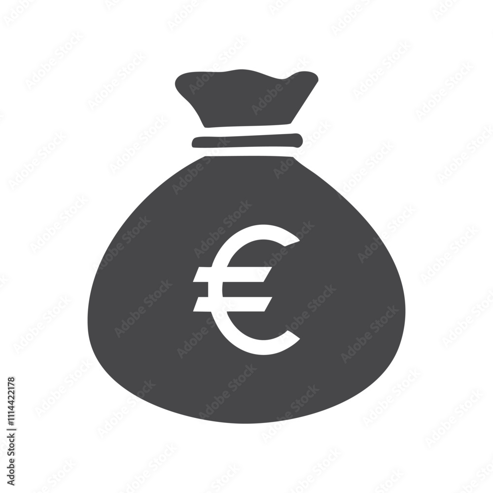 bag with money, Black and White Euro Money Bag Icon vector silhouette white background bag with money, Black and White Euro Money Bag Icon vector silhouette white background