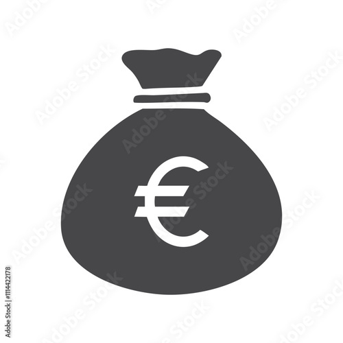 bag with money, Black and White Euro Money Bag Icon vector silhouette white background