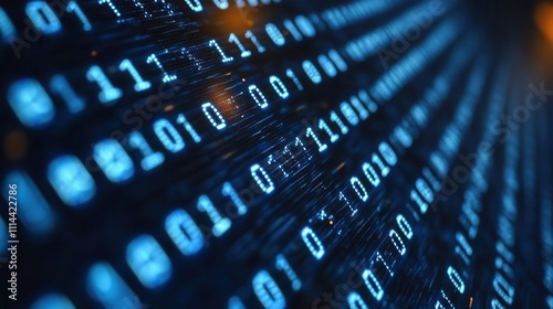 Blue Binary Code Stream on Dark Background for Technology Theme photo