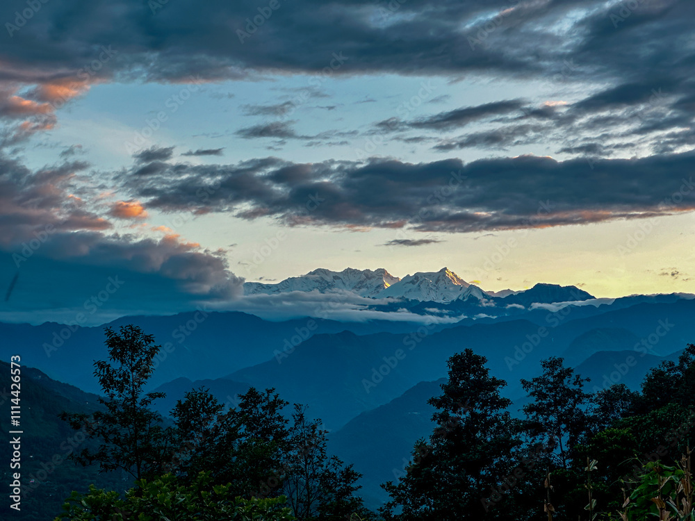 Landscape view of Mount Kanchenjunga range in Nepal.