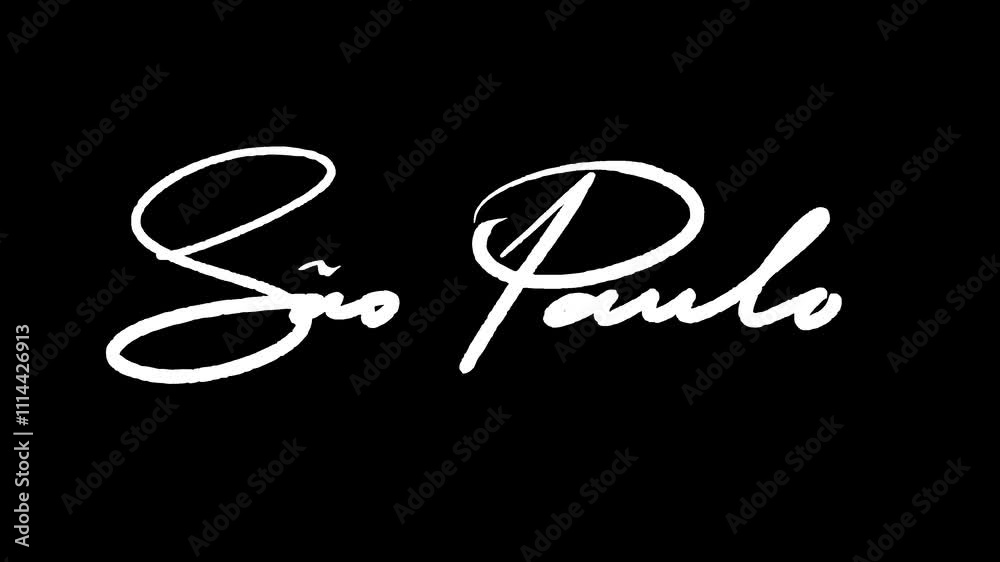 São Paulo city name handwritten design. The video is animated frame by frame. Transparent background, alpha channel. Suitable for use as video material or motion graphics.