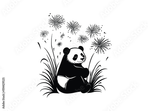 New Year's Day Panda Silhouette: Festive Black-and-White Designs