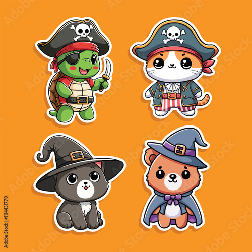 Set of Cartoon cosplay Kawaii Sticker Doodle