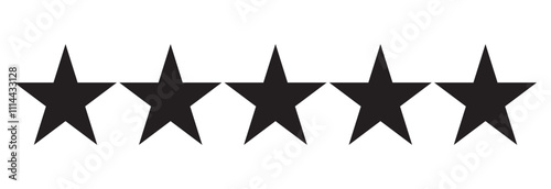 Five stars customer product rating review flat icon, Set of five star icon collection. Yellow and black star symbol eps 10