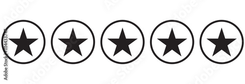 Five stars customer product rating review flat icon, Set of five star icon collection. Yellow and black star symbol eps 10