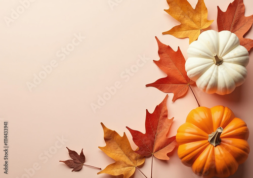 dried leaves pumpkins adorn soft pastel background holiday concepts like halloween photo