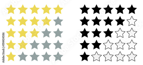 Icono de calificación de 5 estrellas ilustración vectorial Insignia aislada en color y en blanco y negro para sitio web o infografía de stock de aplicaciones