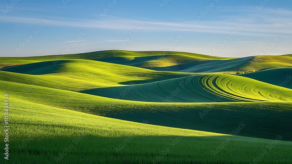 Fototapeta premium Rolling Green Hills Under a Clear Blue Sky