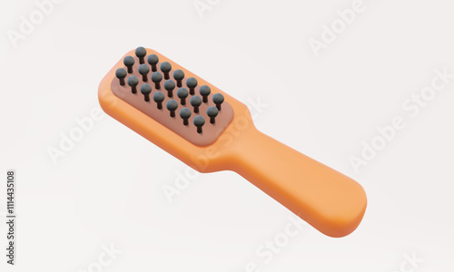 Orange comb 3D icon isolated on pastel background. hair brush beauty accessory hairstyle care hairdressing concept. illustration element