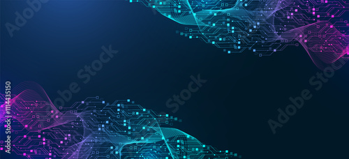 Artificial Intelligence with circuit electric line style. Digital futuristic machine learning design. AI graphic design for website, banner, header, social media, mobile app, UI. Vector illustration