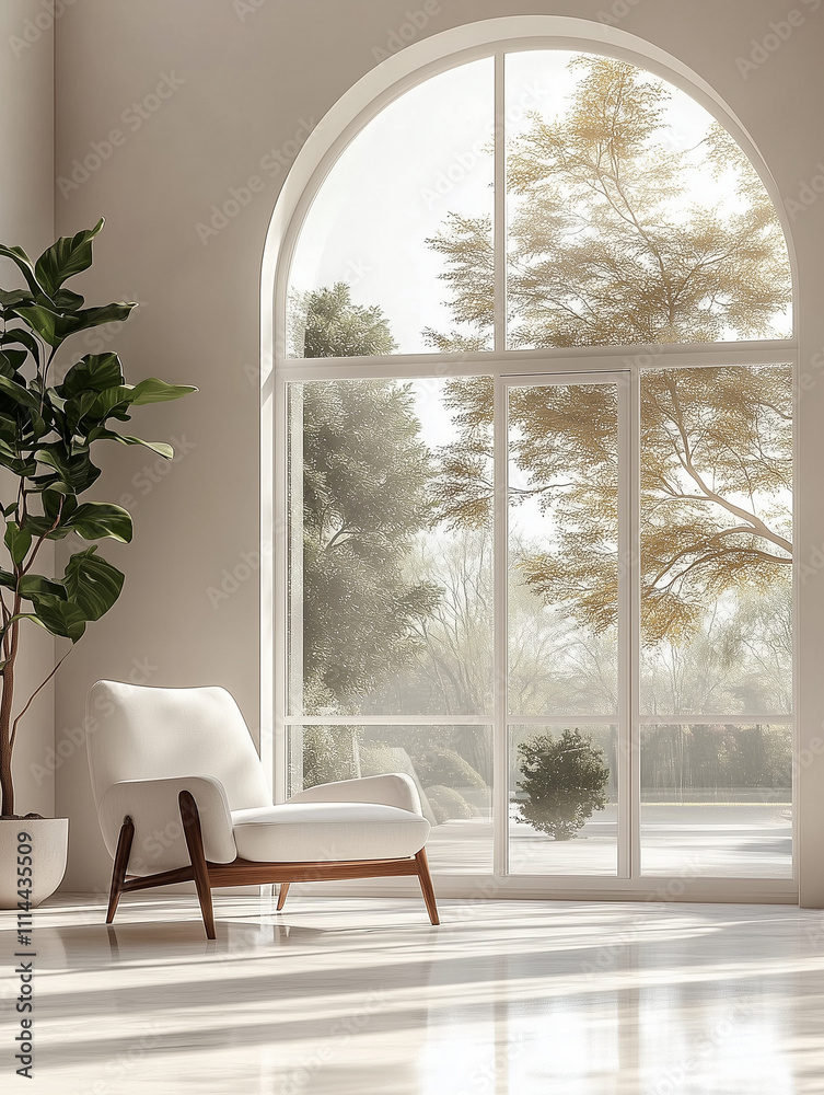 Fototapeta premium Beautiful sunny interior with large window