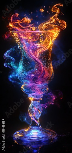 Enchanted beverage swirl a magical glowing drink in a mystical realm with whimsical colors and captivating light effects photo