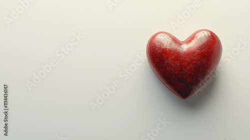 A minimalist design with a single, large red heart on a white background, positioned slightly off-center to leave open space for Valentine's Day text or promotional messages