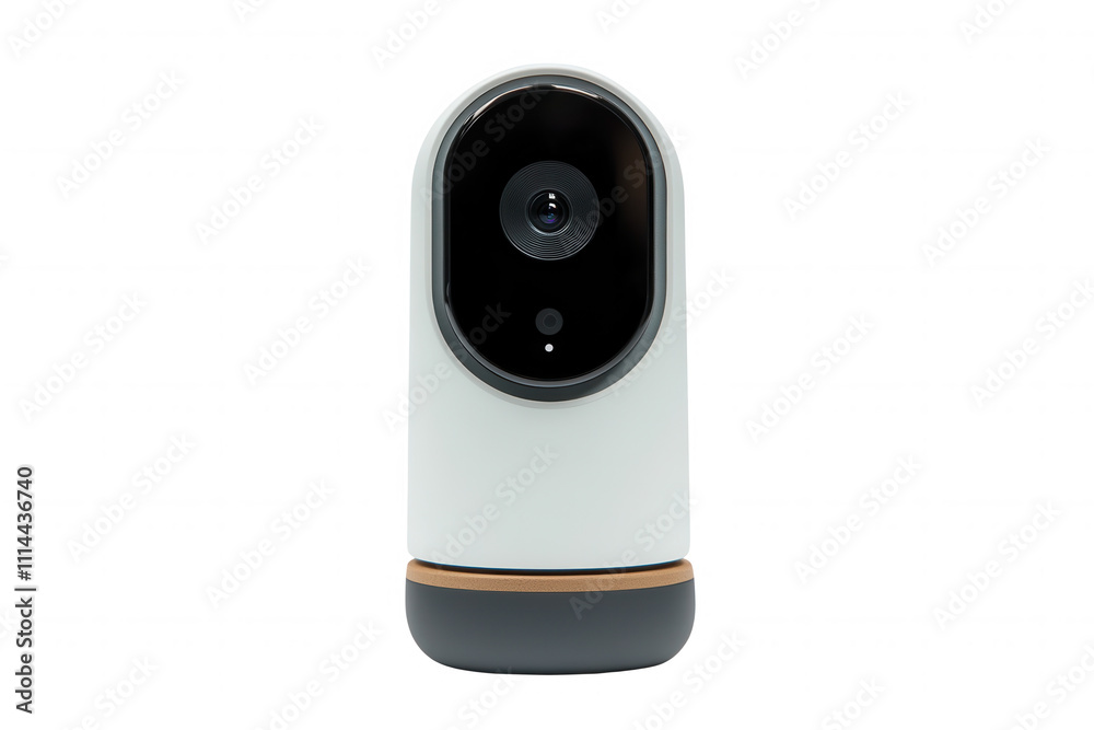 Isolated on a transparent background. Modern smart home security camera with built-in microphone and motion detection.