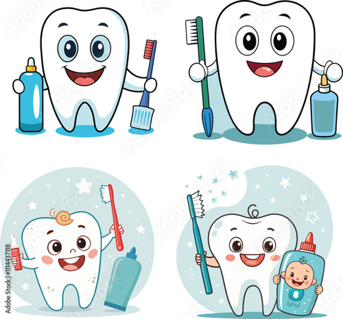 set of funny cartoon teeth