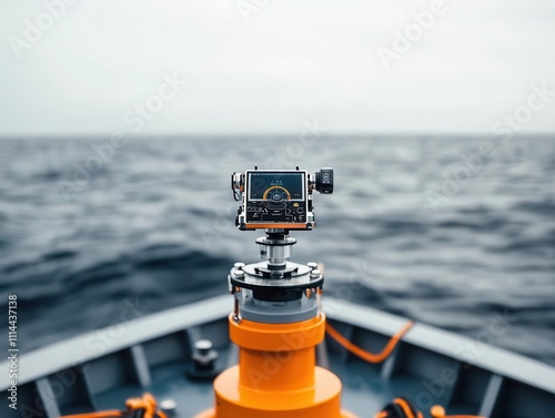 Closeup of an autonomous ship s realtime environmental sensors, allowing it to adjust course based on weather and ocean conditions