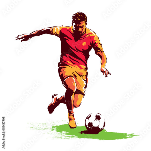 football player leeding the ball, stylized vector illustration