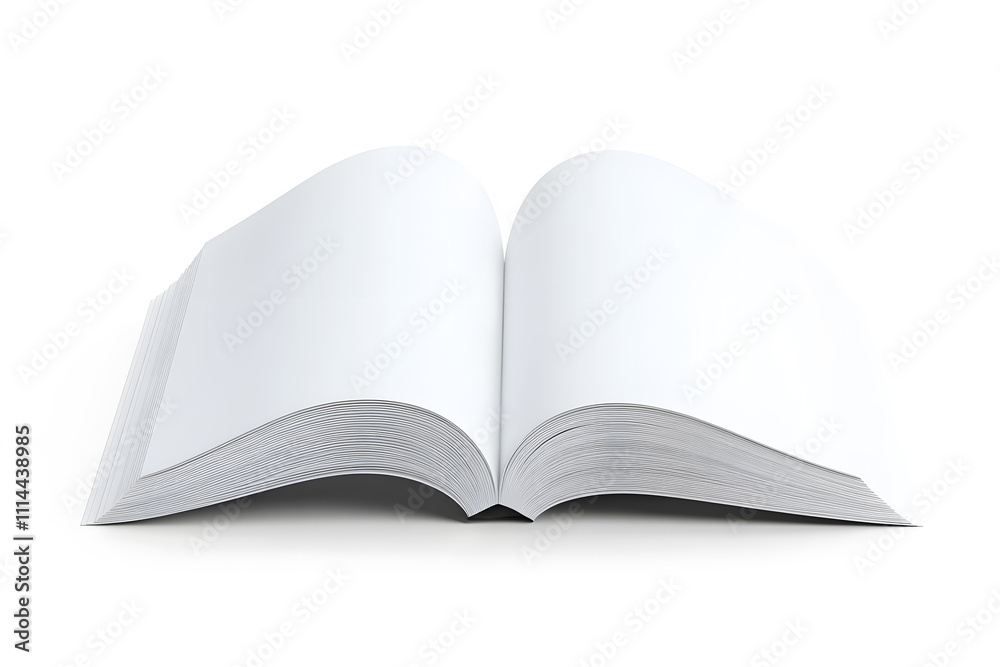 Fototapeta premium Magazine or book mockup top view. Blank page or notepad on solid background.