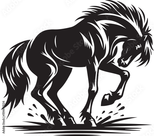 Horse pawing the ground with impatience black vector silhouette