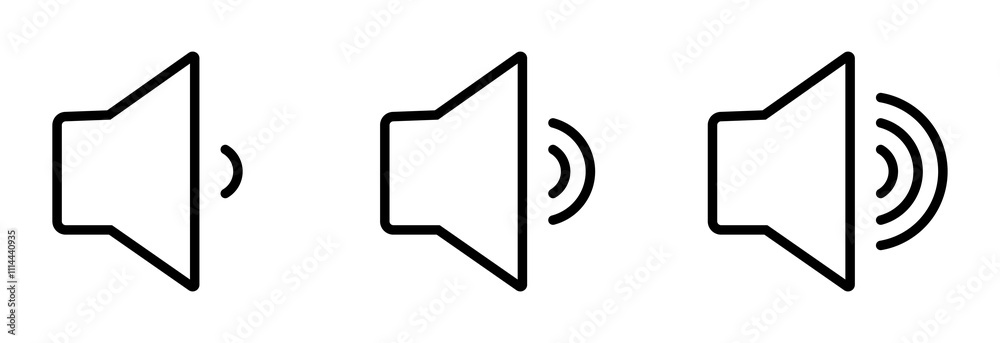 Sound volume icon set with increasing signal level vector illustration on white background. Speaker sign. Sound volume icon set with increasing signal level vector illustration on white background. Speaker sign.