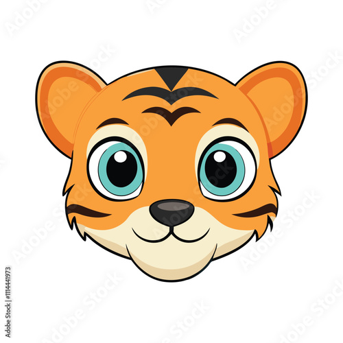 Cute Tiger Cub Head Flat Vector Illustration. photo