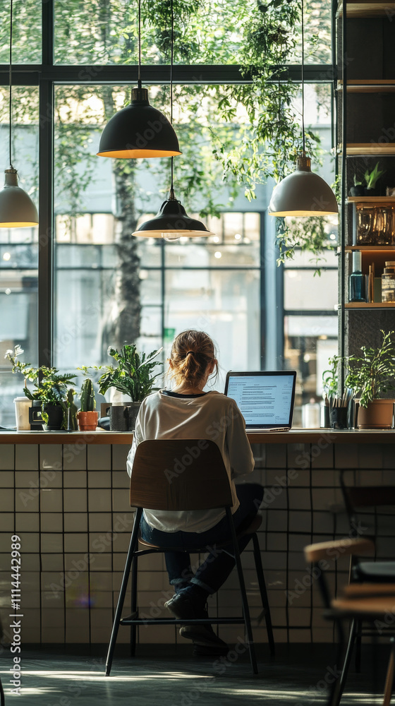 Coworking Space: Woman Working on Laptop Coworking Space: Woman Working on Laptop