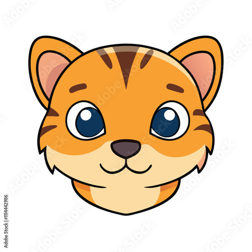 Cute Tiger Cub Head Flat Vector Illustration. photo