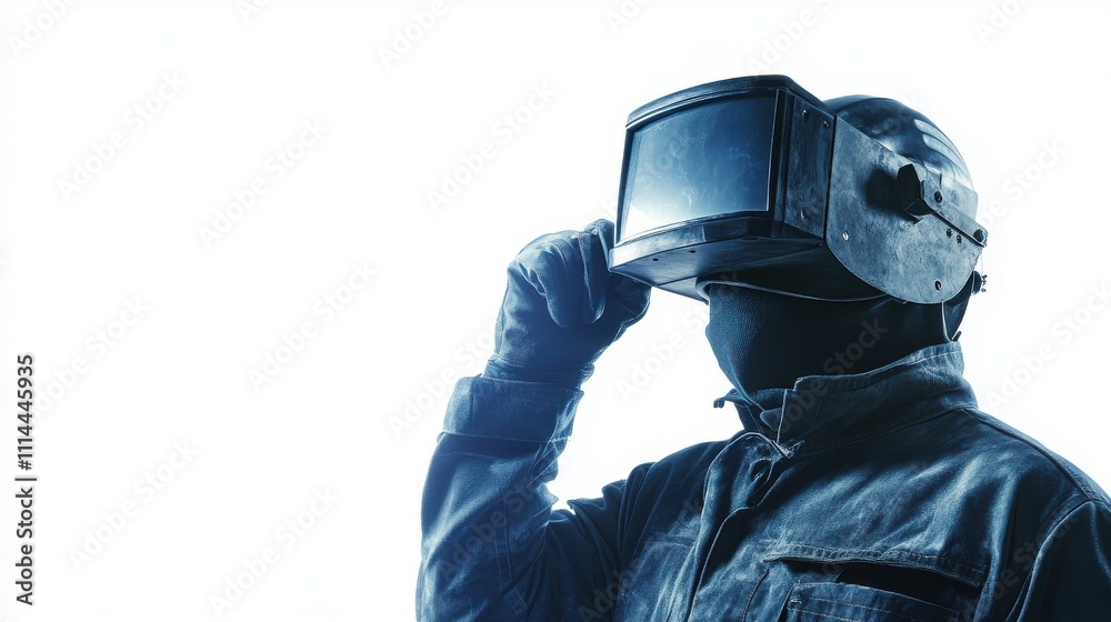 Worker in Protective Gear Focusing on Welding Project