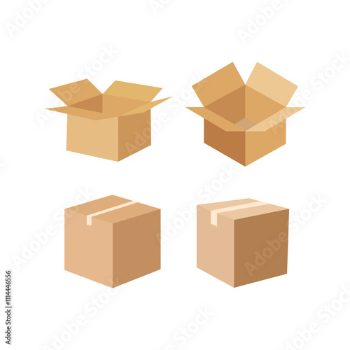 Minimalist Cardboard Box Illustration Set